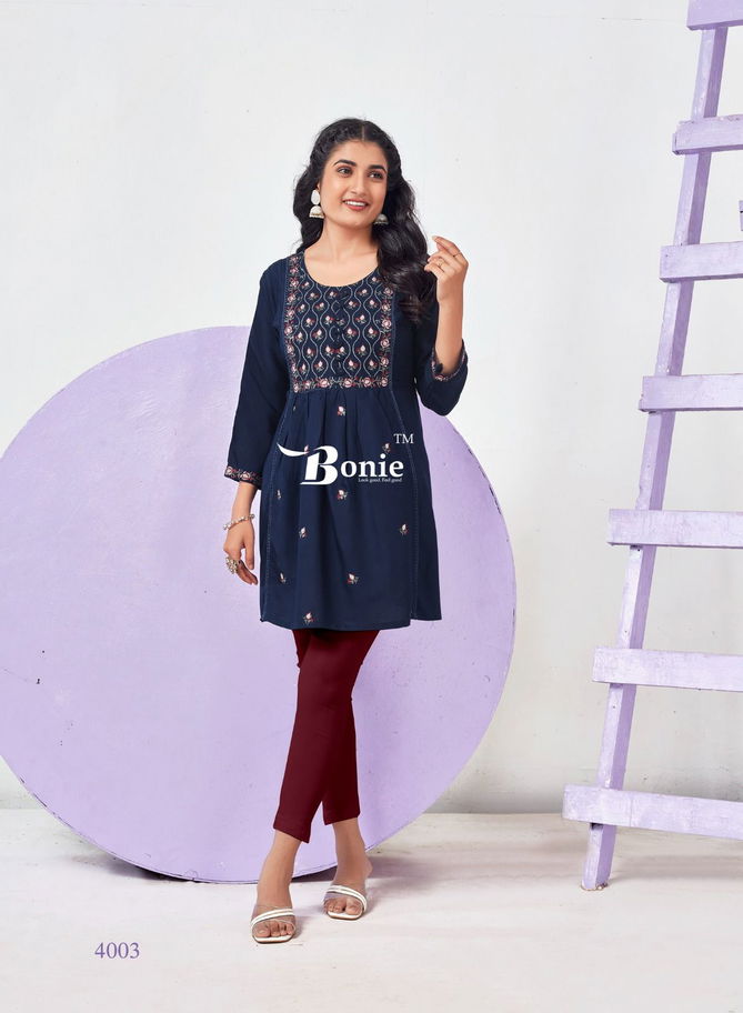 Adore 4 By Bonie Embroidery Rayon Ladies Short Top Wholesale Market In Surat
